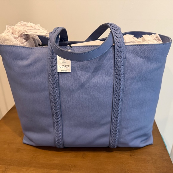 Chico’s Classic Blue Leather Tote with Woven Detail NWT - Picture 2 of 8